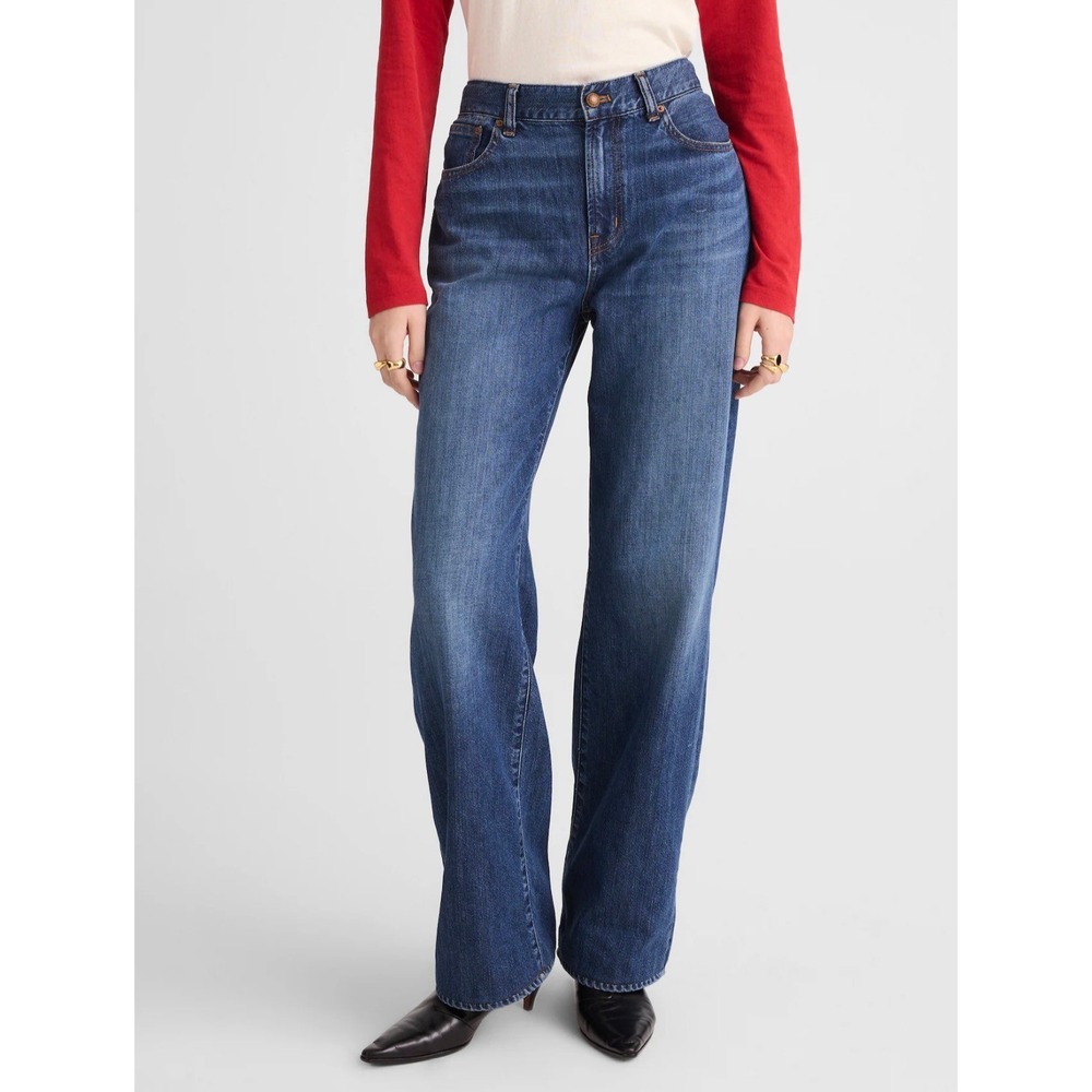 Madewell Womens Perfect Vintage Wide-Leg Drape Wool Lyocell Jeans 25 Petite New